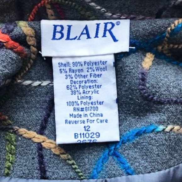 Blair Women’s Gray Wool Blend Blazer with Colorful Swirl Embroidery – Size 12 - Picture 11 of 12